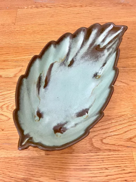 Frankoma Pottery 226 Plainsman Prairie Green 12" Footed Leaf Bowl Dish Vintage