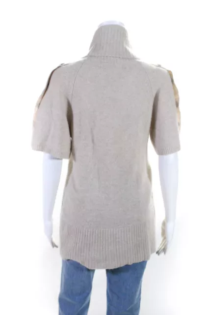 Design History Womens Cashmere Short Sleeve Turtleneck Sweater Top Beige Size M 3
