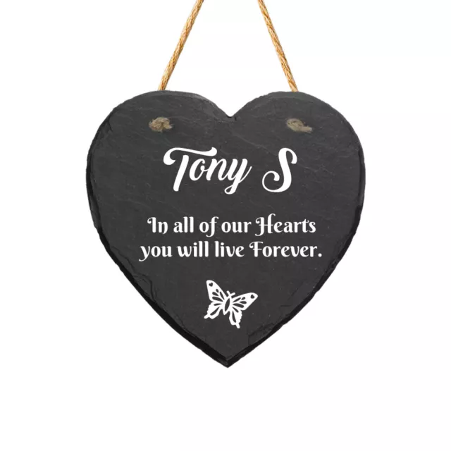 Slate Stone Heart Engraved Memorial Plaque Remembrance Grave Marker Keepsake