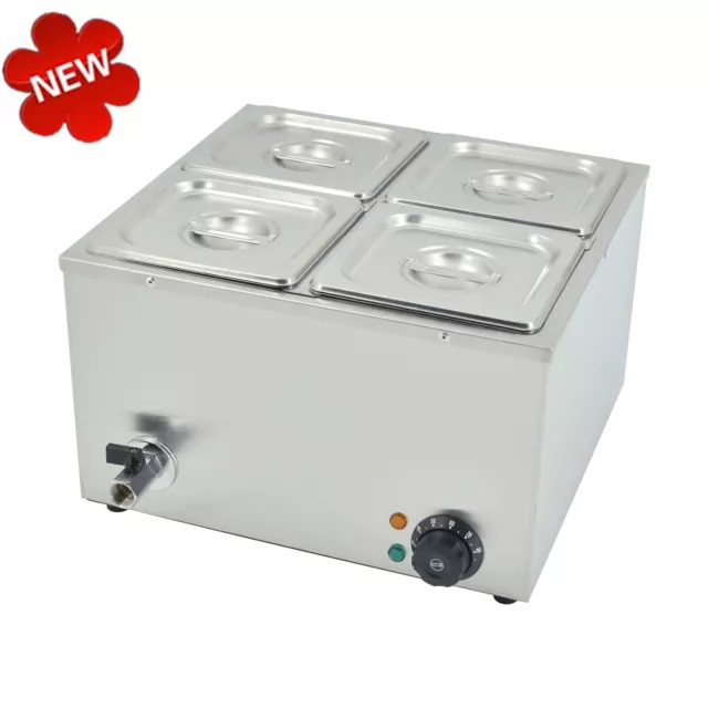 4 Pots Bain Marie Buffet Heat Commercial Sauce Food Warmer 1/6 GN Pan Catering