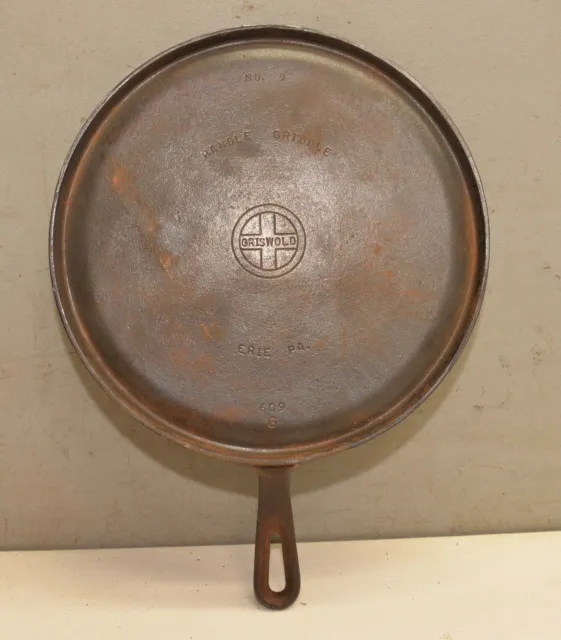 Griswold Erie PA USA cast iron griddle No 9 marked 609G collectible skillet