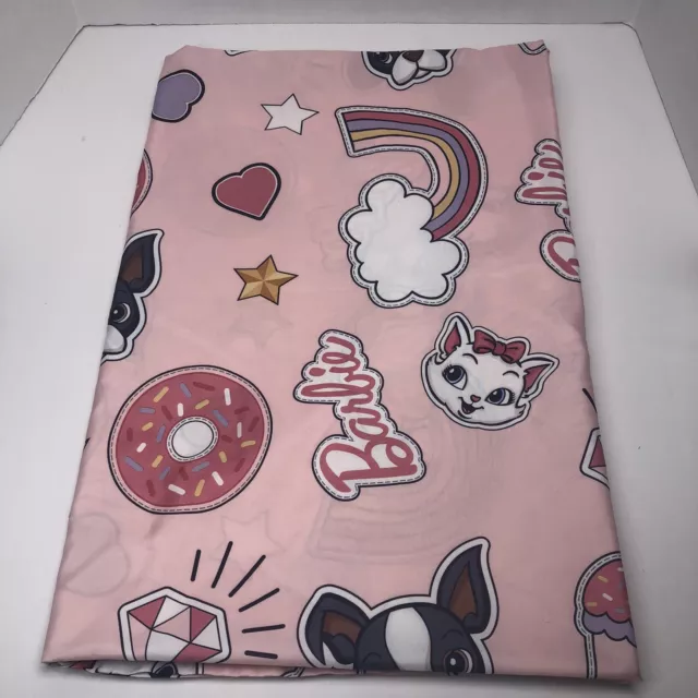Sábana de cama plana doble rosa Mattel gatos perros donas cono de helado arco iris