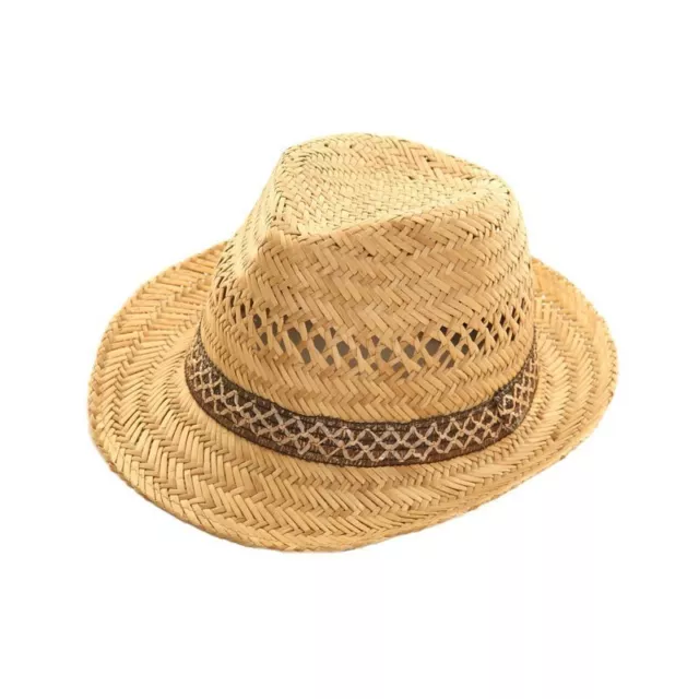 Mens / Ladies Straw Trilby Fedora Hat Summer Sun Hat