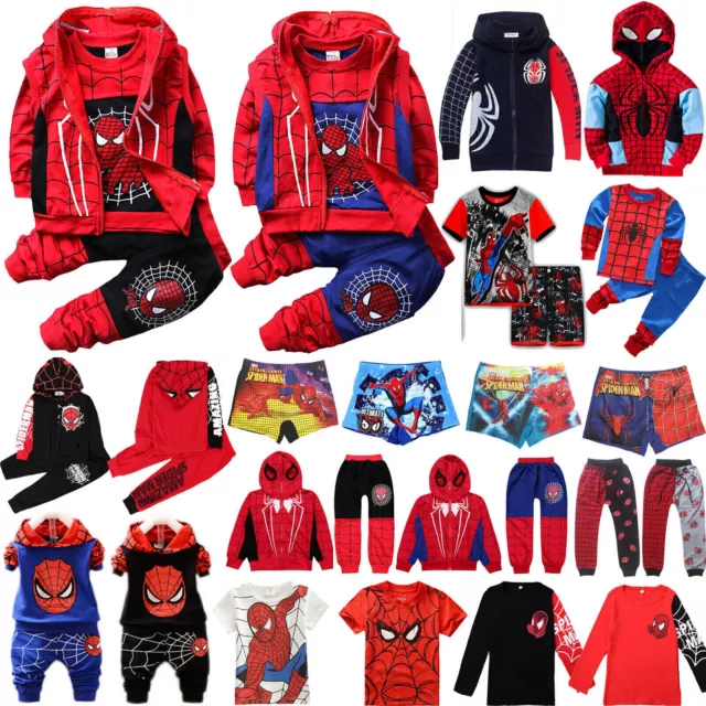 Kid Boy Spiderman Costume Tracksuit Set Jacket Sweatshirt T-shirt Pants Clothes