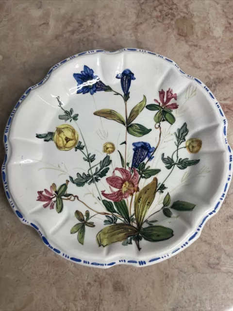 Vintage Hand Painted Nove Floral Majolica Italian Plate 8 Inch Signed ESBI Italy