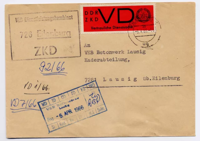 Brief 1966 Dienstm. D ZKD vertraul. Dienstsache Mi. 3x OST Eilenburg n. Lausig