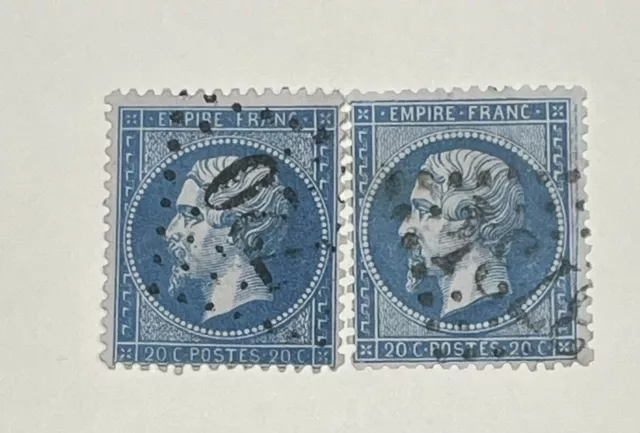 179 - FRANCE Lot 2 Timbres NAPOLÉON N°22 20c Bleu & Clair obl GC Côté 17€