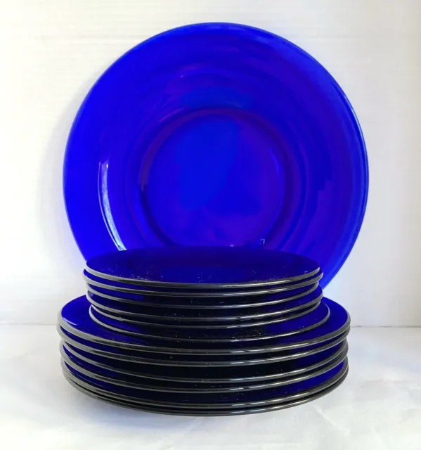 Vintage Unbranded Cobalt Blue Glass Platter 6 Dinner 6 Lunch Plates  13 pieces