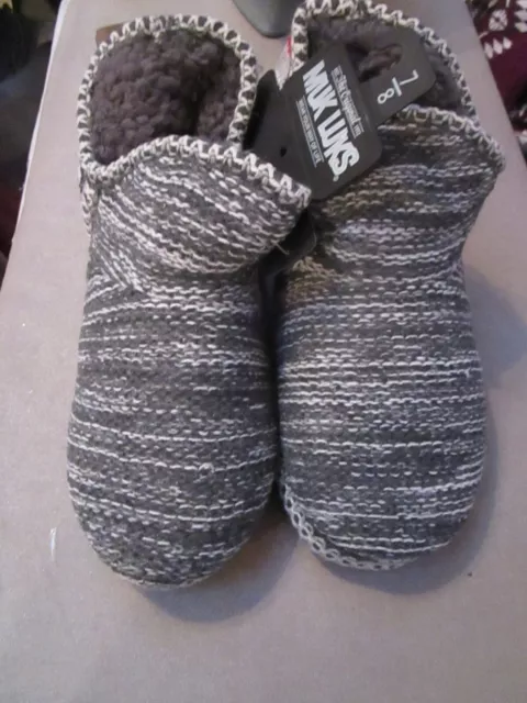 Muk Luks-Dark Grey/Multi-Knit-Fleece-Lined-Bootie Slippers-Size-7-8-Nwt-$40