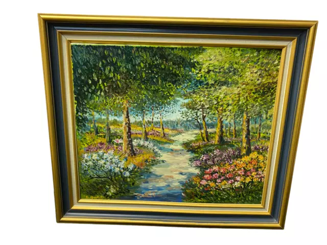 Ancien Et Joli Tableau Peinture Huile Sur Toile Paysage Forêt Signe Equitto