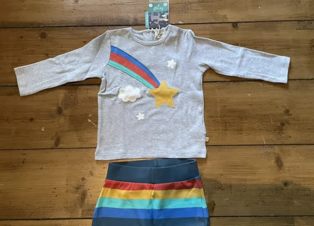 BNWT Frugi organic oscar outfit rainbow joggers and top baby boys 12-18 months 4