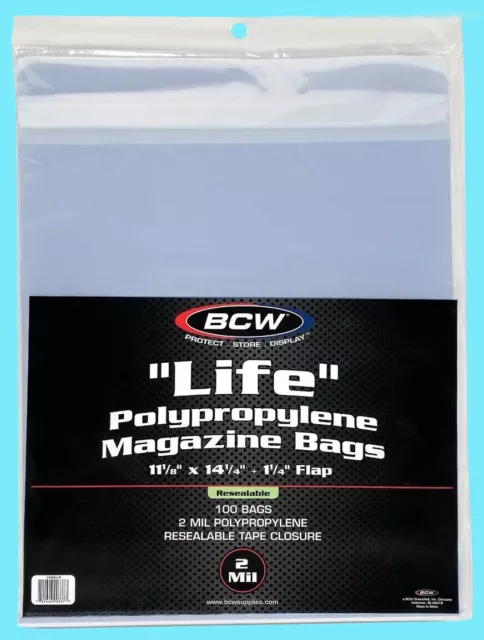 100 BCW LIFE MAGAZINE RESEALABLE STRIP STORAGE BAGS 11-1/8" x 14-1/4" Lobby Card