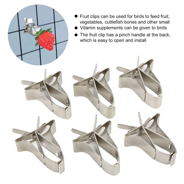 6pcs Fruit Vegetable Clips Stainless Steel Bird Cage Feeder Clip For DB3