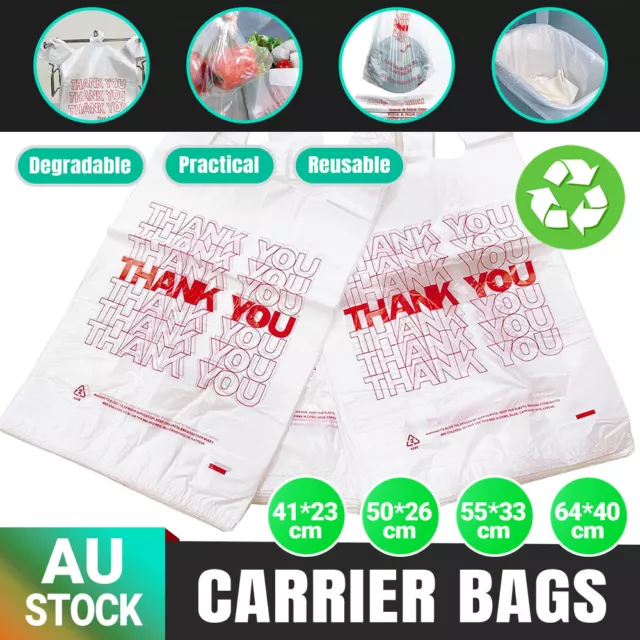 Reusable Plastic Singlet Shopping Bags Heavy Duty Grocery Carry Checkout Bags