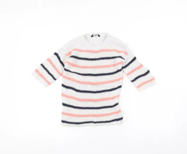 George Boys White Round Neck Striped Acrylic Pullover Jumper Size 6-7 Years