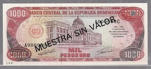 DOMINICAN 1000 PESOS P-142 1992 Commemorative COLUMBUS UNC Rare SPECIMEN NOTE