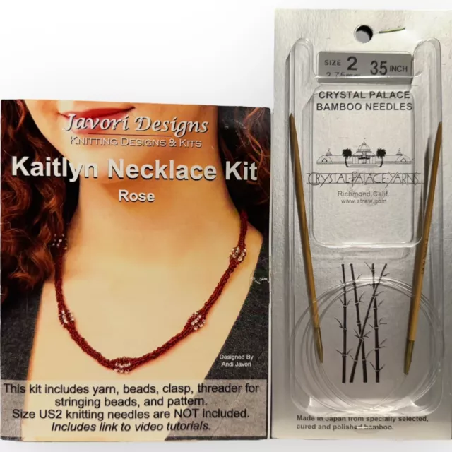 Javori Beaded Kaitlyn Necklace Kit Rose + Crystal Palace Bamboo Needles Size 2