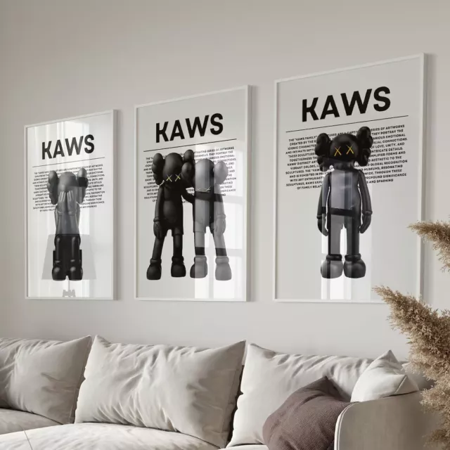 Hypebeast Kaws Posters Set of 3 Black Wall Art Poster Prints