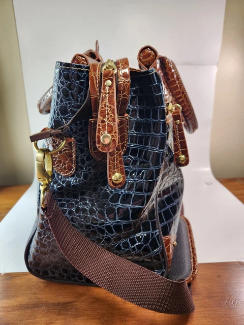 Samantha Brown Croc Embossed blue Brown Weekend Tote Bag Luggage Shoulder... 4