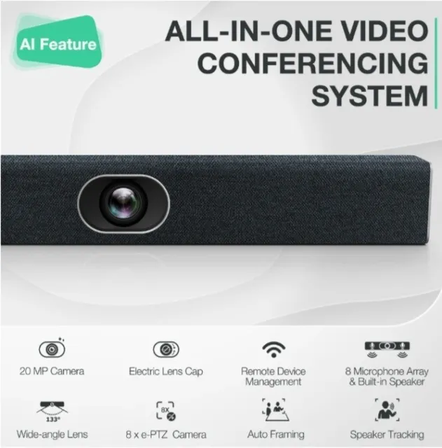 NEW Yealink UVC40 4K 60FPS USB  Video Conference Bar 8 Mic & Speakers WV Camera