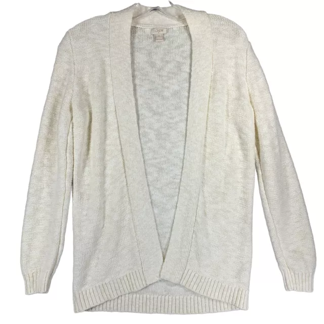 J.Crew Women's XS Open Front Cardigan Sweater Top Ivory Cotton Linen Long Sleeve