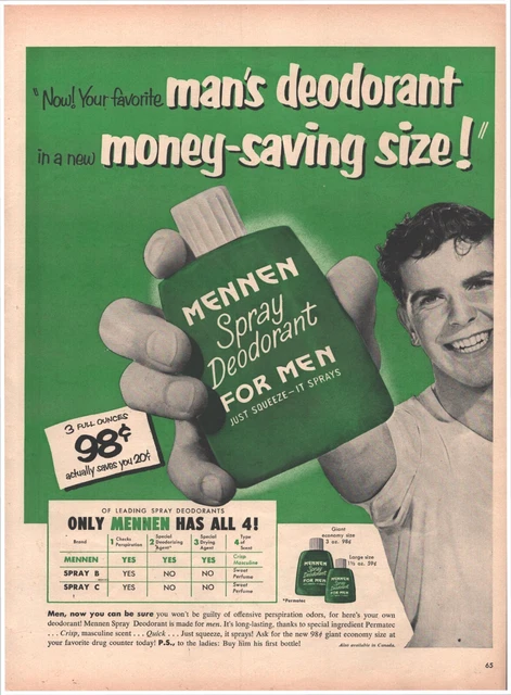 1952 Mennen Spray Deodorant For Men Vintage Magazine Print Ad