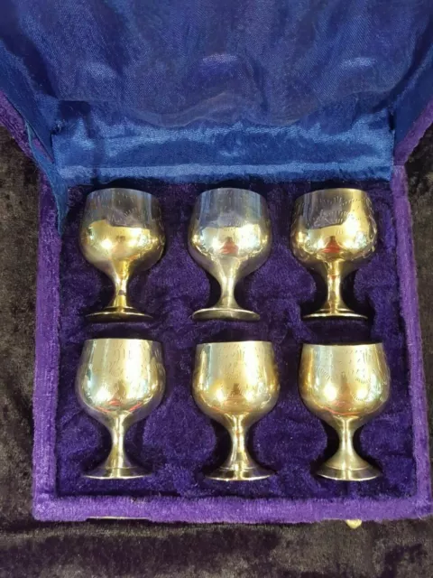 Cordial Goblets Cups Set of 6 EPNS Plated Nickel Silver Etched Gift Box Present