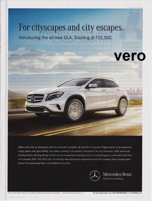 print ad MERCEDES BENZ 2015 SUV GLA 2014 magazine page clipping car automobile