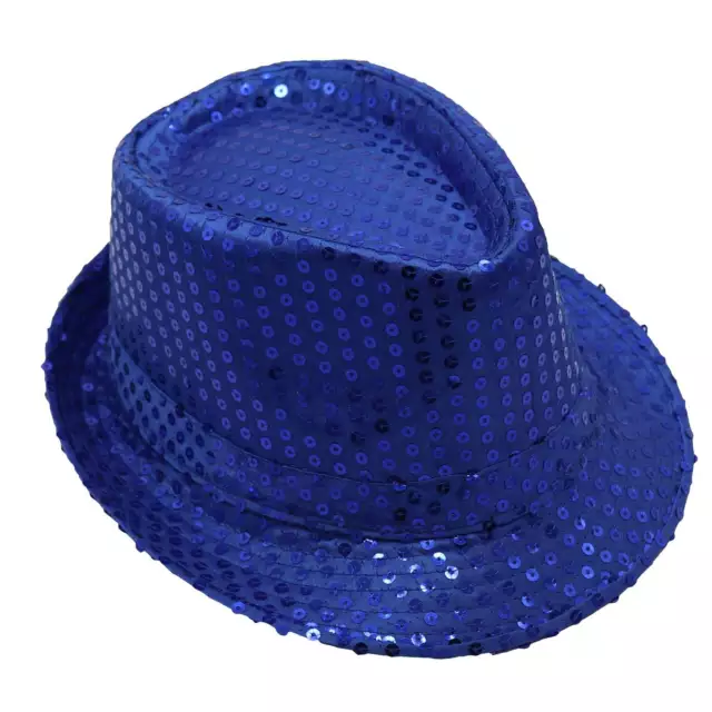 Adults Kids Unisex Sequin Fedora Hat Dance Cap Solid Jazz Party Glitter Costume,