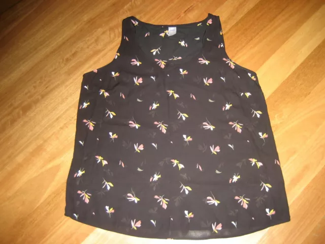 Ladies Cute Black Floral Semi Sheer Sleeveless Polyester Top By Anko - Size 16