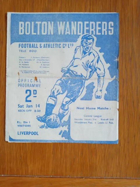 Bolton Wanderers v Liverpool. 14th January, 1950.
