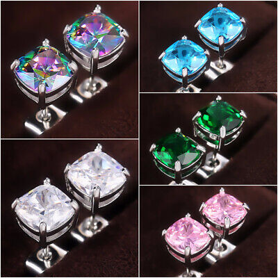 Fashion Silver Plated Stud Earring Cubic Zircon Party Girl Gift Jewelry A Pair