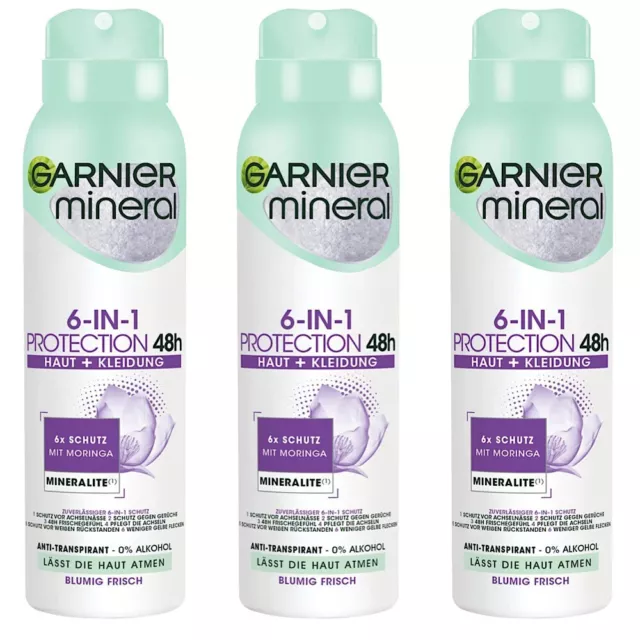 ✅Garnier Mineral Protection 5 Haut & Kleidung Spray Anti Transpirant 3x 150ml✅