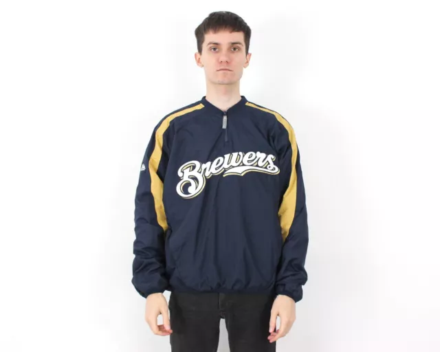 Majestic Milwaukee Brewers Hommes M Baseball MLB Veste Haut Vintage