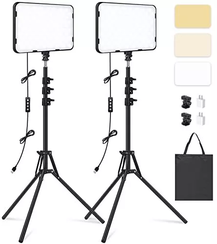 2 Pack LED Video Light with 63'' Tripod Stand, Obeamiu 2500-8500K Dimmable