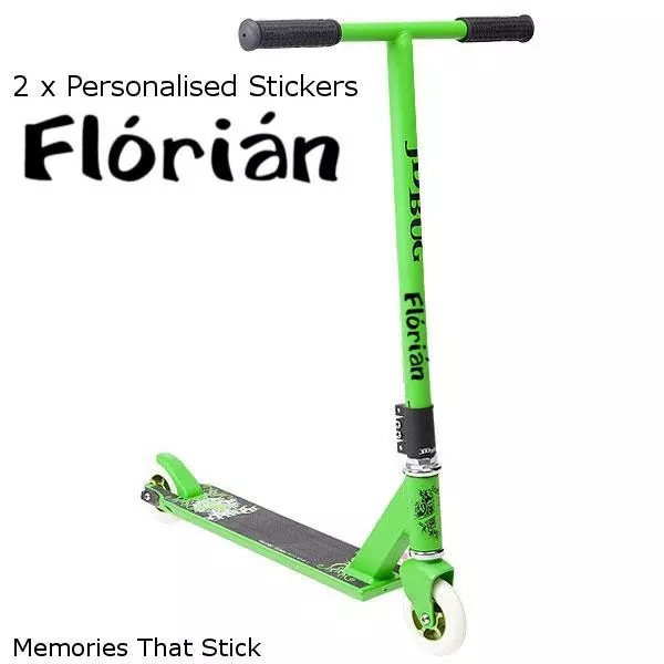 2 x PERSONALISIERTE Aufkleber Name Scooter Fahrradhelm Fahrradrahmen Rennaufkleber flo