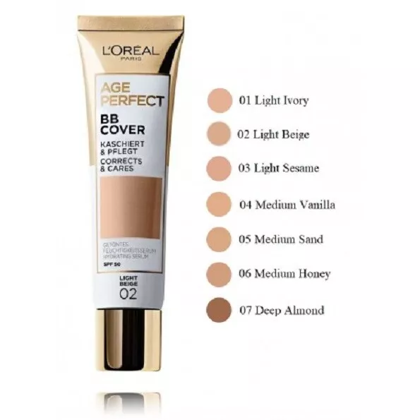 L'OREAL Age Perfect BB Cover Cream SPF50 30ml - Choose Shade