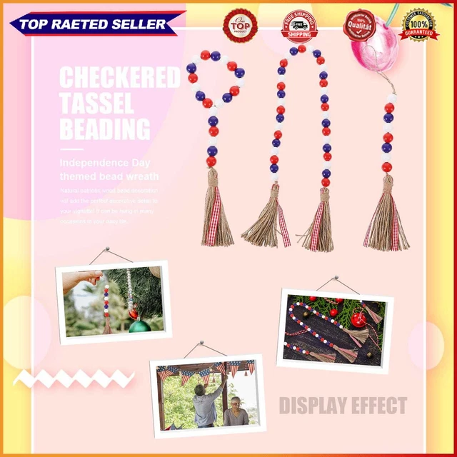 Wooden Bead Pendant - American Flag Colored Red White Blue Wood Beads (Red)