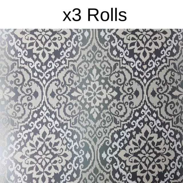 x3 Rolls Black Glitter Damask Wallpaper Sparkle Retro Grey Textured Yï¿½L Delphi