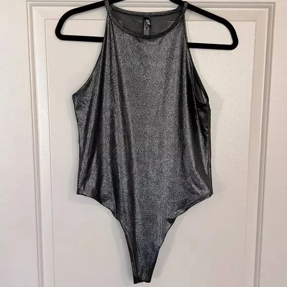 Victoria’s Secret  Bodysuit Black Shine Sheer Back L