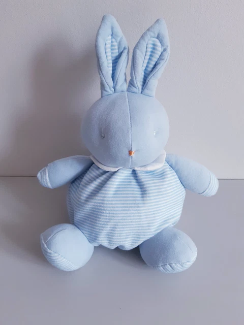 Bébé Klorane doudou lapin boule rayé bleu