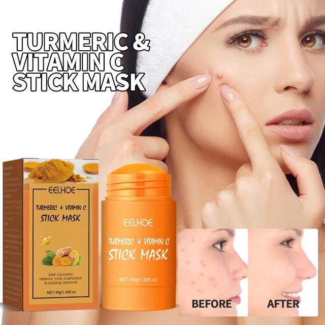 Máscara con palo de arcilla de cúrcuma para la piel vitamina C purificadora brillo poro limpio profundo.