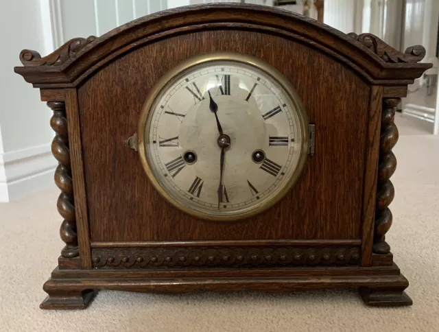 Gustav Becker Oak Striking Mantle Clock - Sold With Key And Pendulum