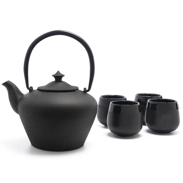 Bredemeijer gusseiserne Teekanne 1.0 Liter & 4 Porzellan Teebecher 5er Set