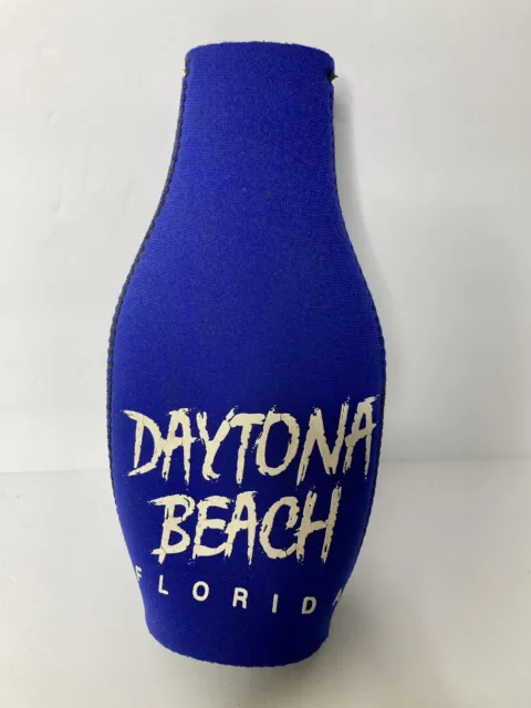 Daytona Beach Florida Zippered Beer Bottle Koozie Holder Royal Blue Vacation