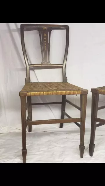 Two Antique Edwardian Small inlaid sea grass seated bedroom chaires