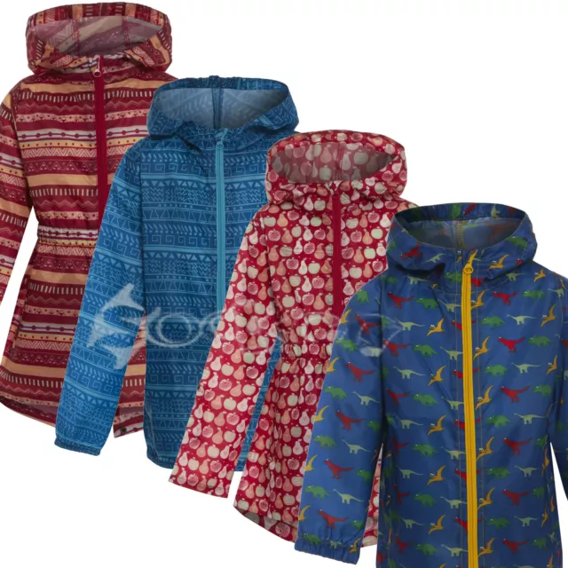 Childrens Boys Girls Hooded Rain Coat Printed Kag Jacket Parka Mac Pakamac