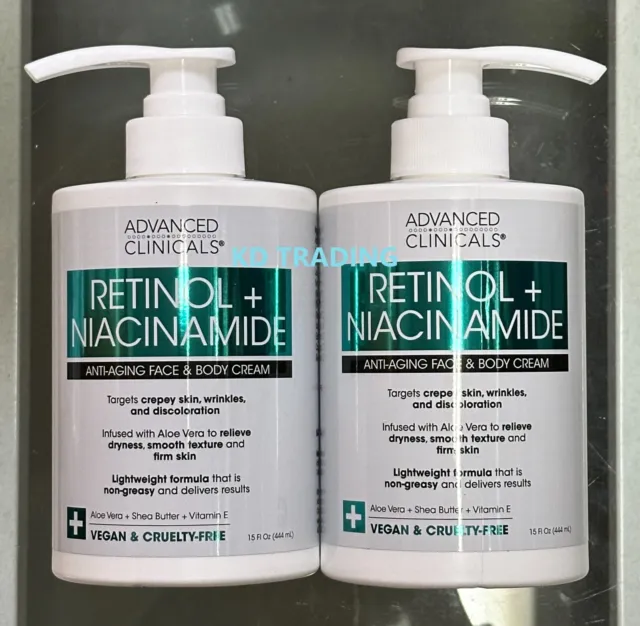 (2-Pack) ADVANCED CLINICALS ~ RETINOL + NIACINAMIDE Anti-Aging FACE & BODY CREAM