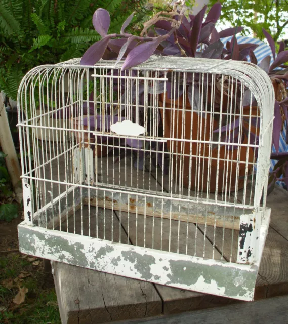 Old Crown Antique Bird Cage Birdcage Tray Metal Painted Domed Decorative White
