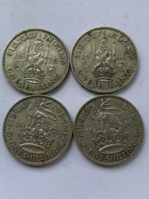 British Silver Shillings 4 Coins (1939 &  - 1940) Scottish And English